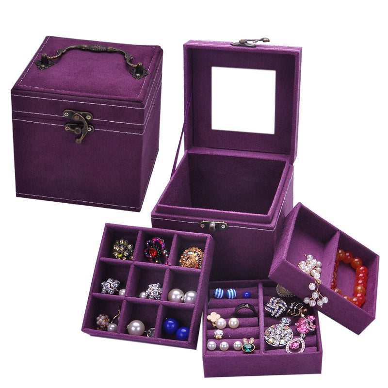 Deluxe Velvet Jewelry Box 3 Level Organiser Purple - Dshop.com.au