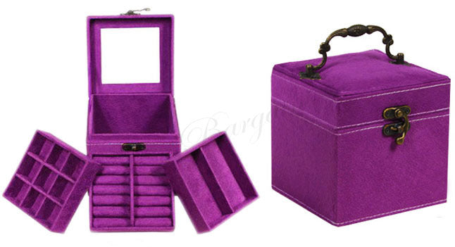 Deluxe Velvet Jewelry Box 3 Level Organiser Purple - Dshop.com.au