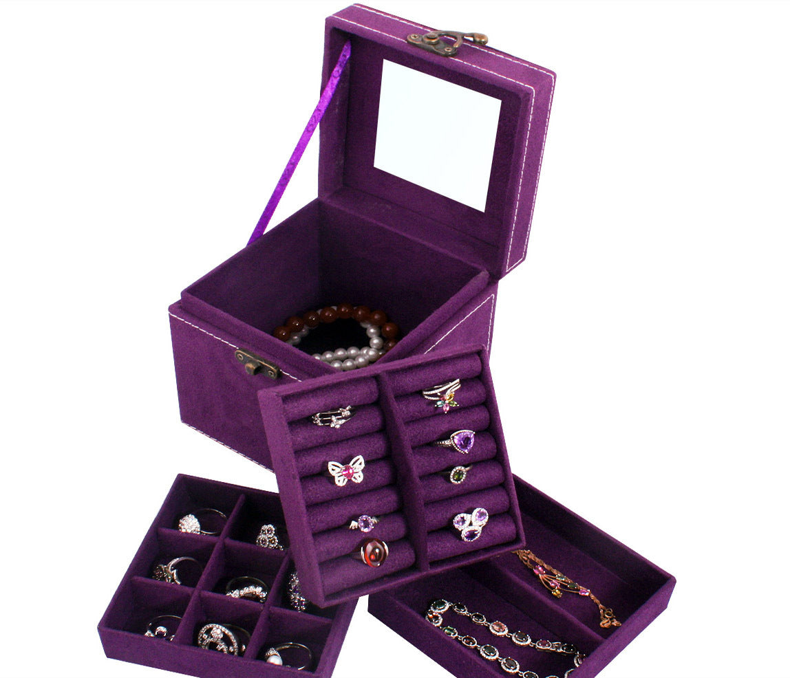 Deluxe Velvet Jewelry Box 3 Level Organiser Purple - Dshop.com.au