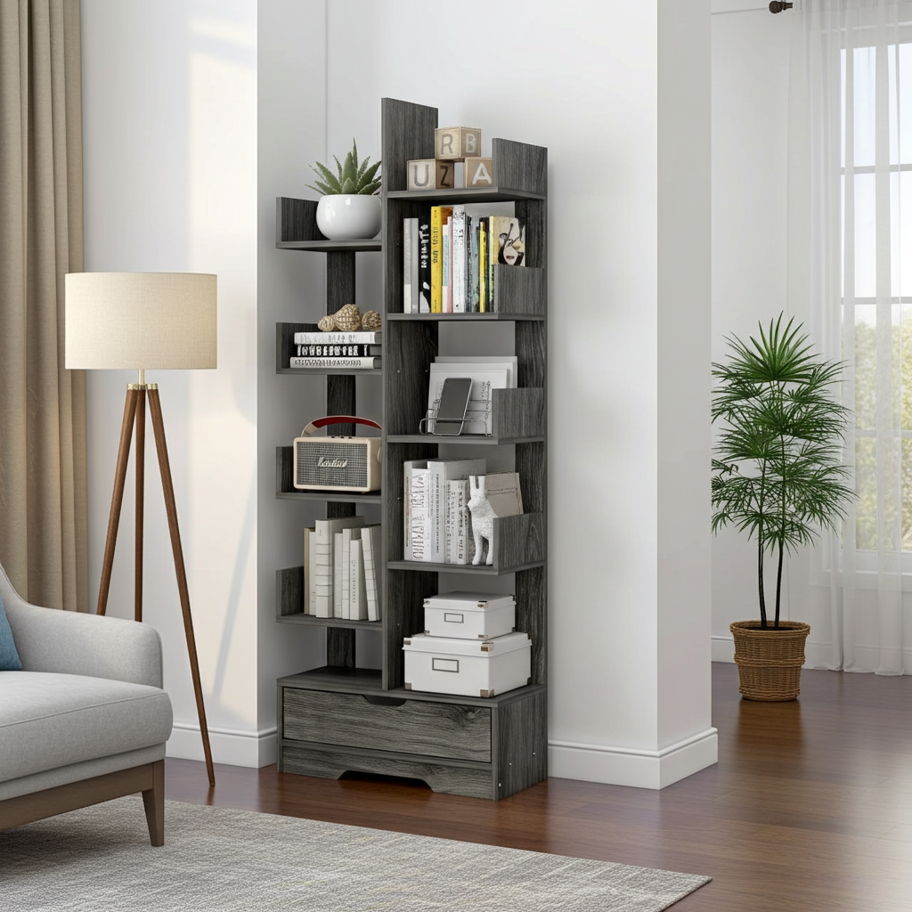 8-Tier 11-Shelf Display Storage Utility Book Shelf Bookcase Shelving (Driftwood Grey)