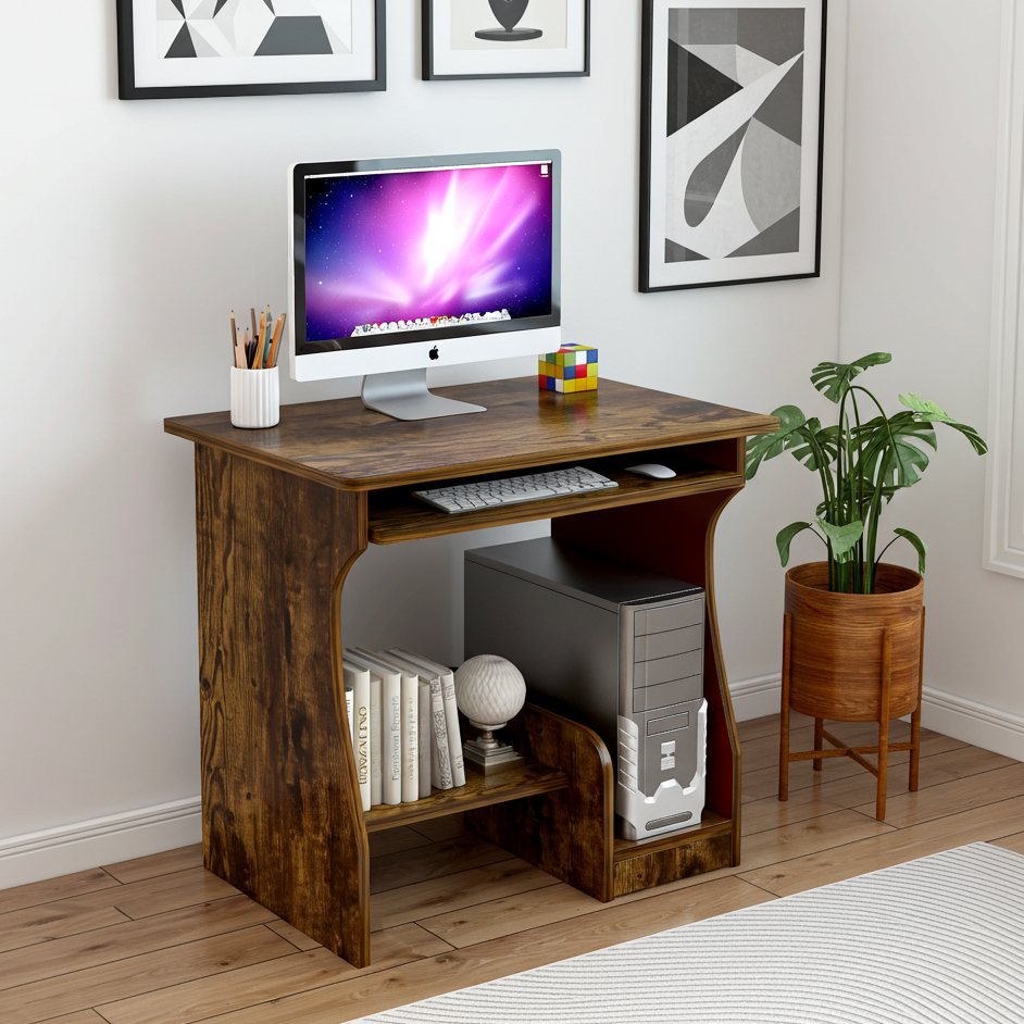 Essential Computer Desk with Shelves (Rustic Wood)