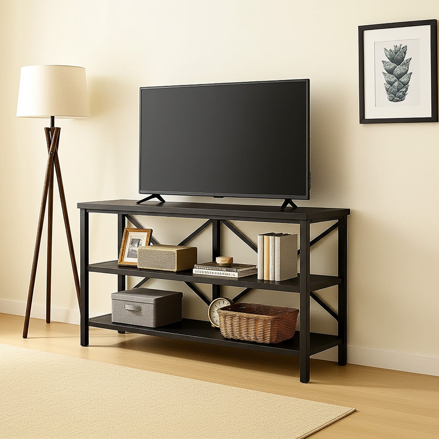 Serenity Industrial Console Table Bookcase TV Stand Storage Shelf Unit (Black)