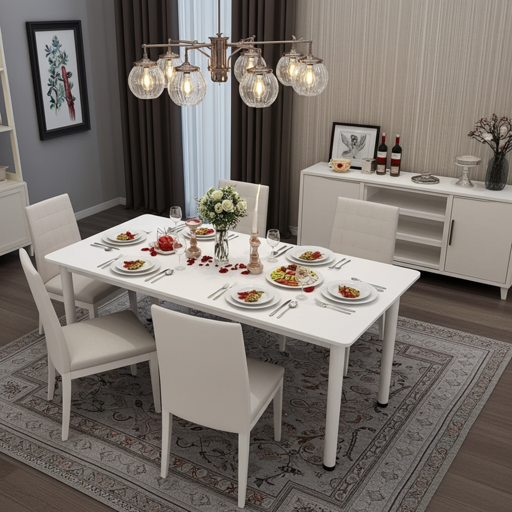 Heritage Industrial White Wood & Metal Dining Table 120cm