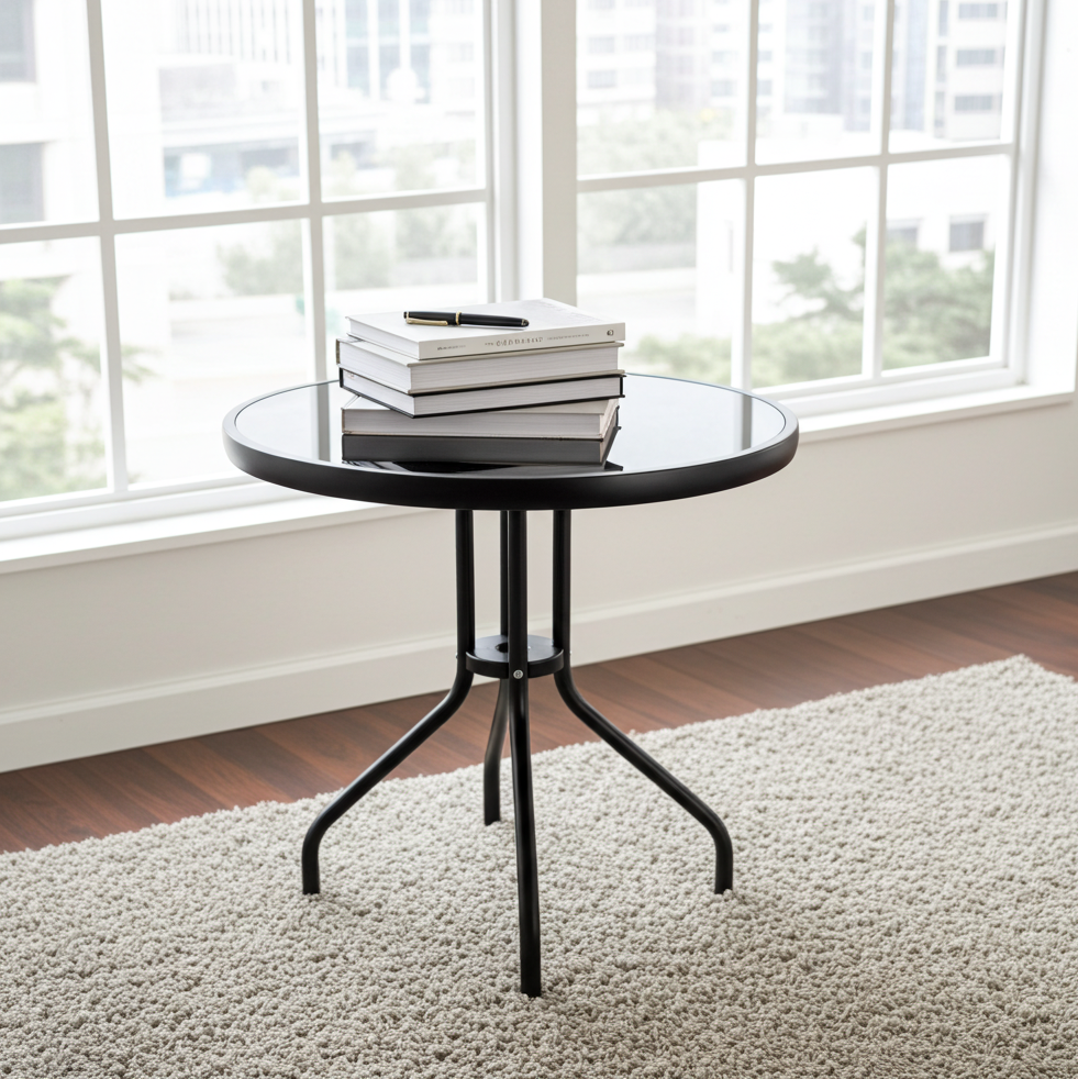 Alfresco Round Mirrored Tempered Glass Table