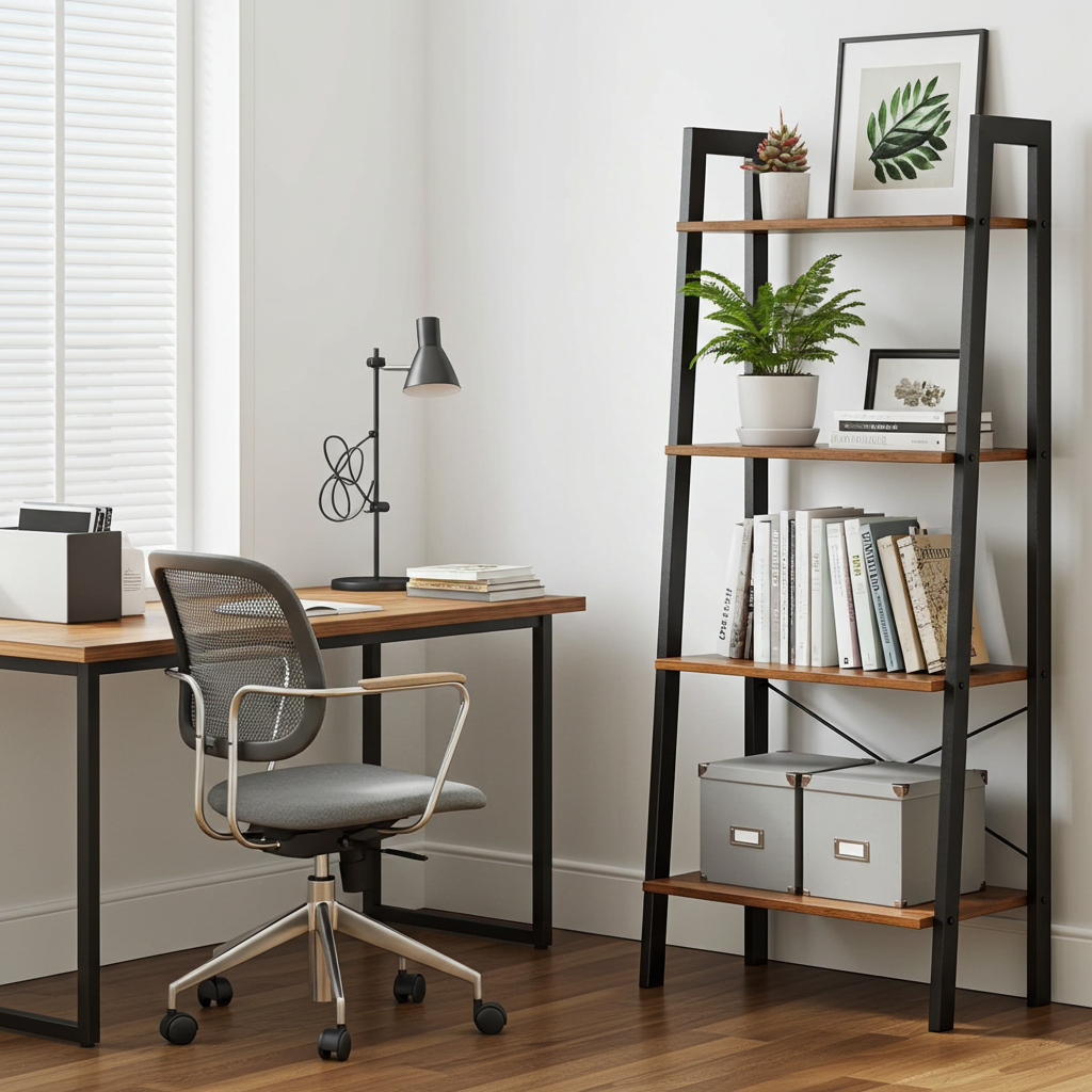 Elevate Rustic Wood & Metal 4-Tier Ladder Shelf Bookcase Storage Organizer