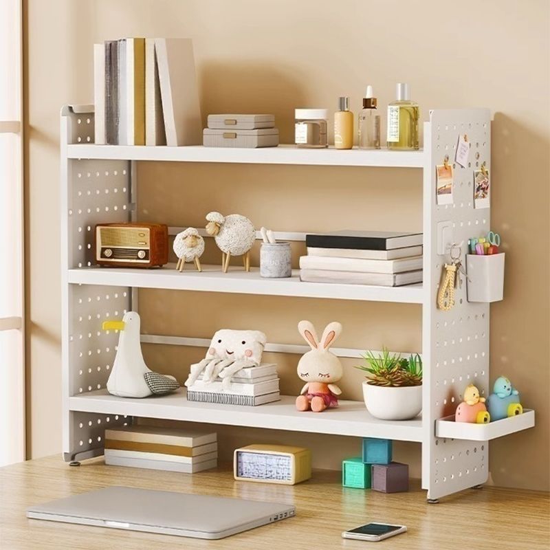 Multifunction Wooden Metal Desktop Bookshelf Pegboard Organizer Rack (White)