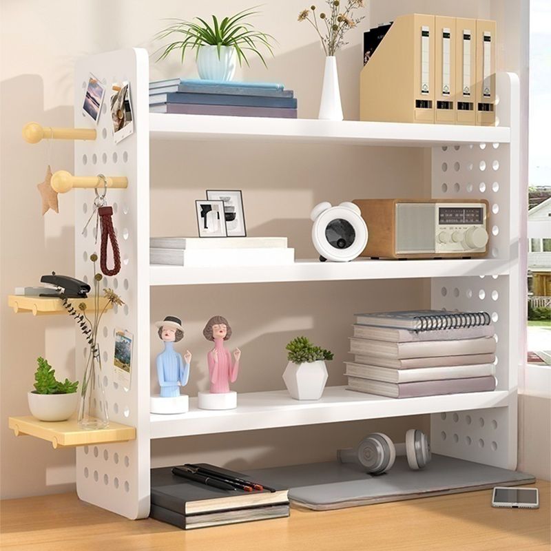 Multifunction Wooden Metal Desktop Bookshelf Pegboard Organizer Rack (White)