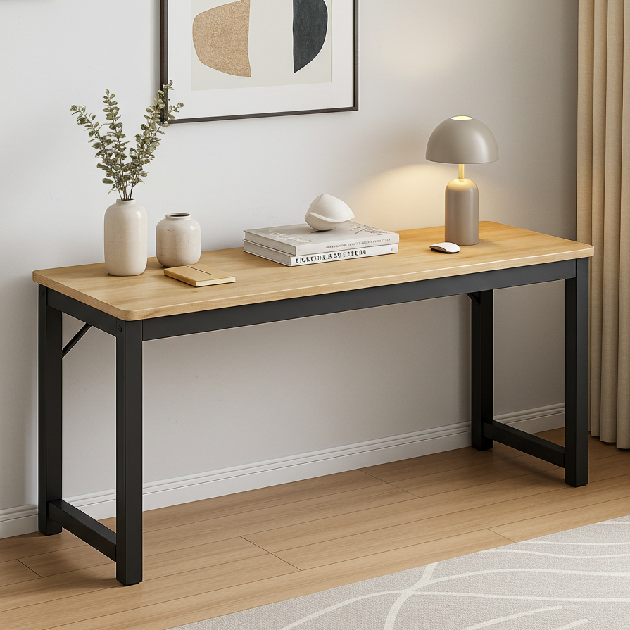 Profile Console Table Wood & Metal Narrow Desk (Rustic Oak)