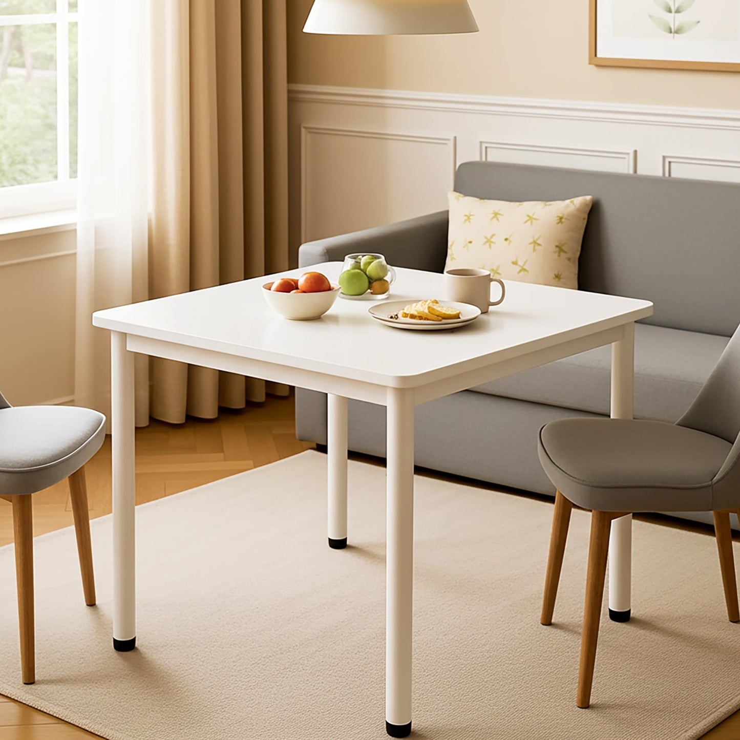 Harbor Industrial White Wood & Steel Dining Table Square 80cm