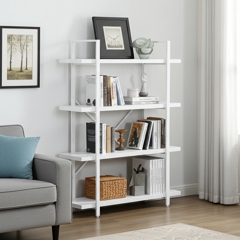 Envision 4-Tier Bookcase Storage Shelf Organizer (White)