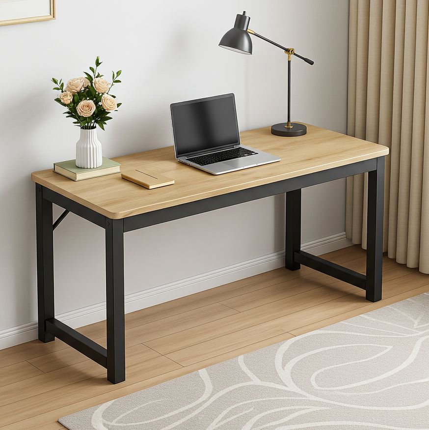 Profile Console Table Wood & Metal Narrow Desk (Rustic Oak)