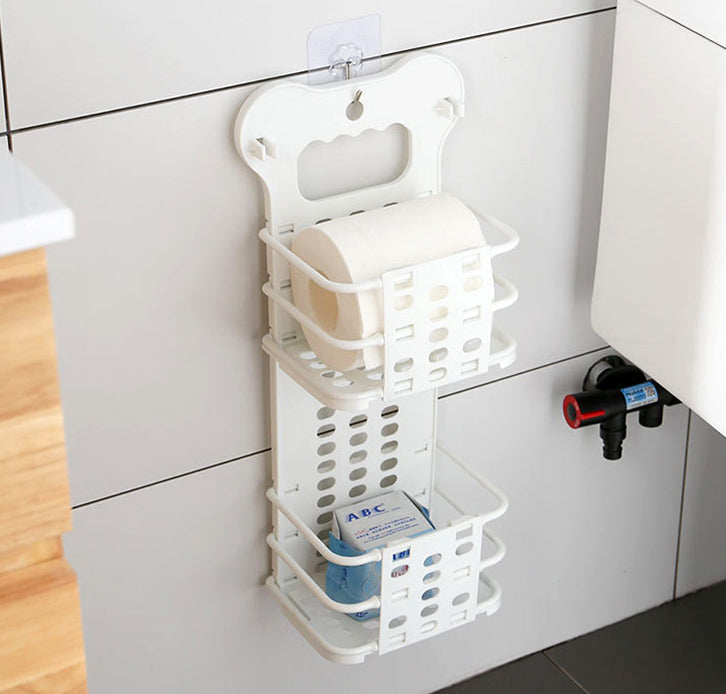 Folding Storage Basket Bathroom Shelf Kitchen Organiser (White) - Dshop.com.au