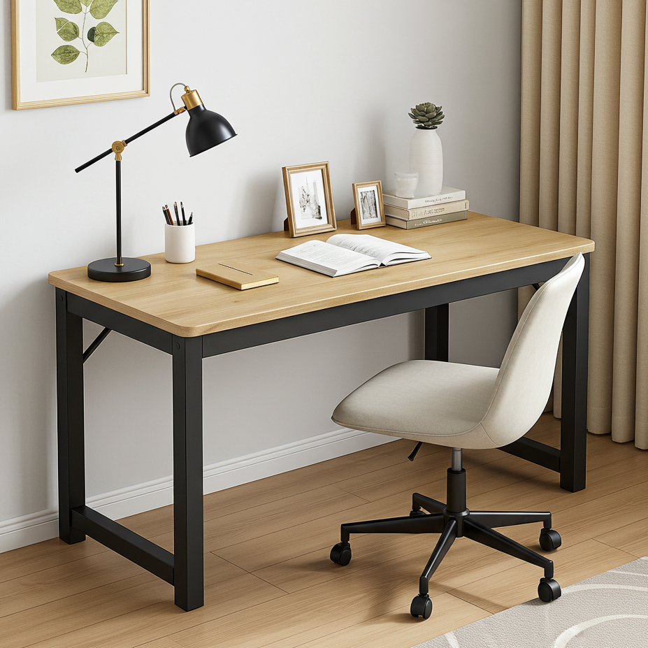 Profile Console Table Wood & Metal Narrow Desk (Rustic Oak)