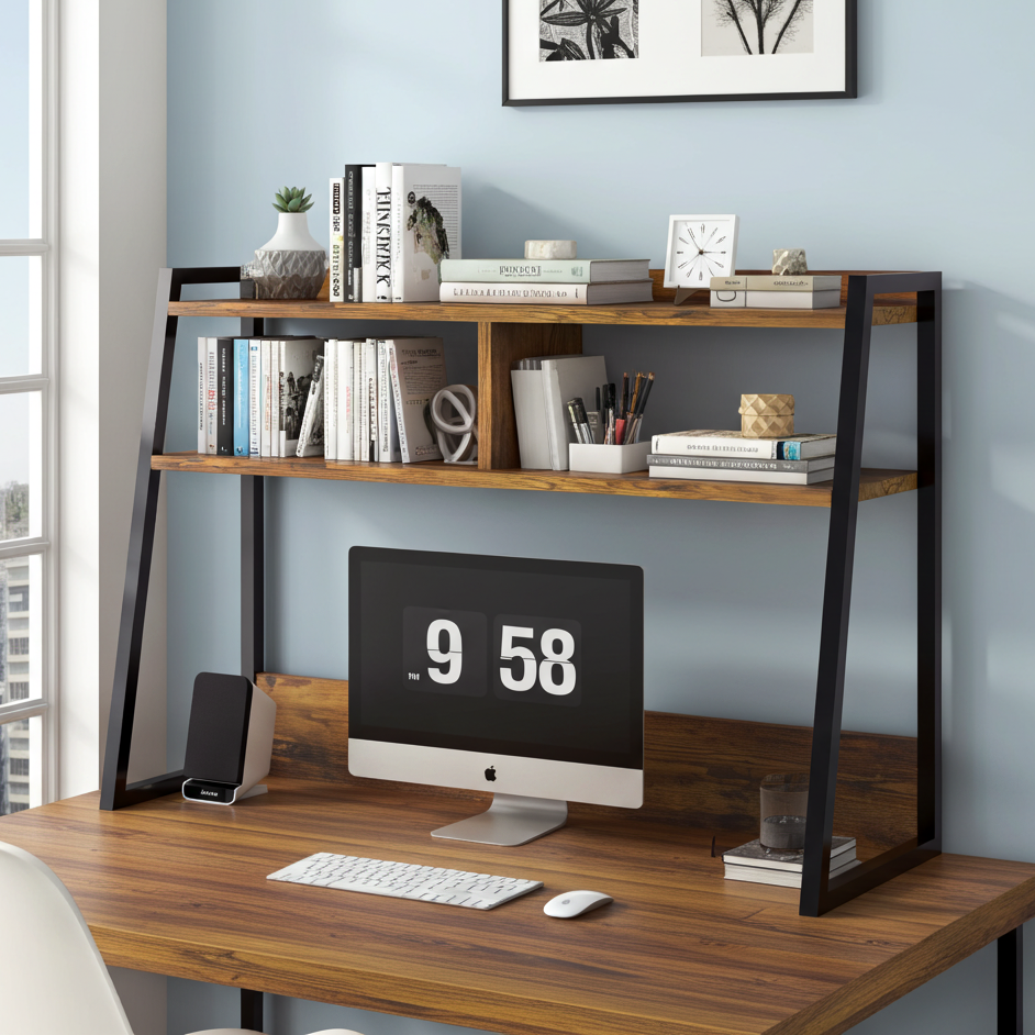 Zion Large Versatile Desk Hutch Storage Shelf Unit Organizer (Rustic Wood)