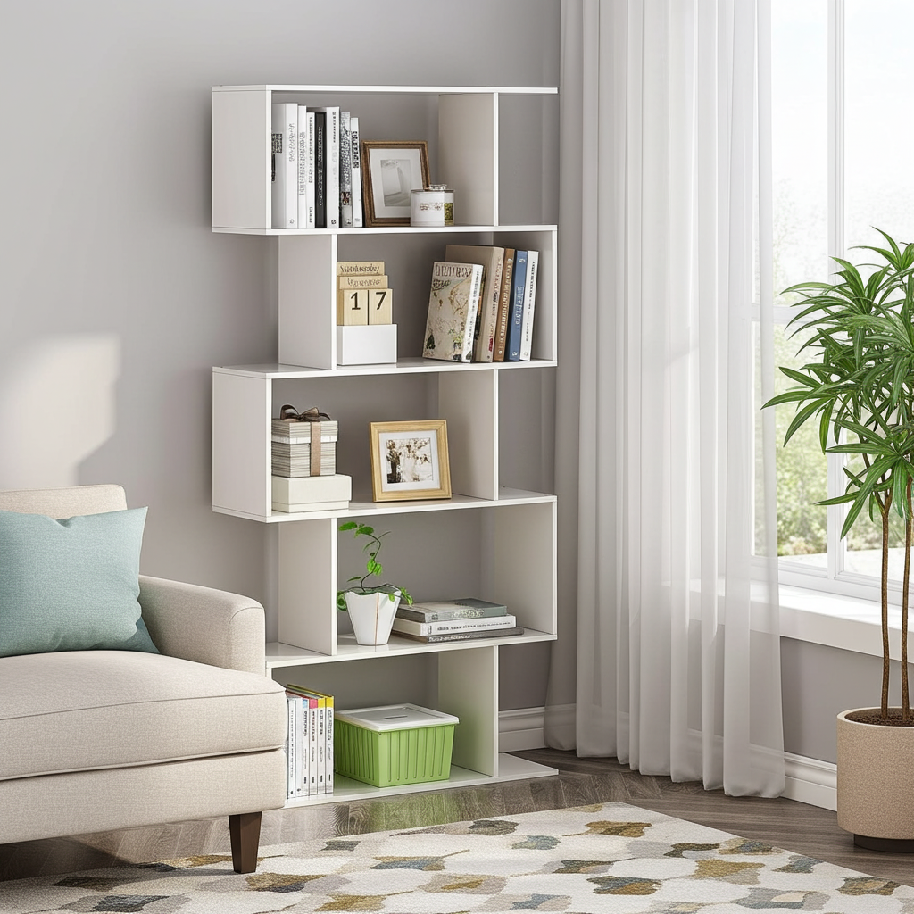 5 Tier Lumina Modern Display Bookshelf Storage Bookcase Shelves (White)