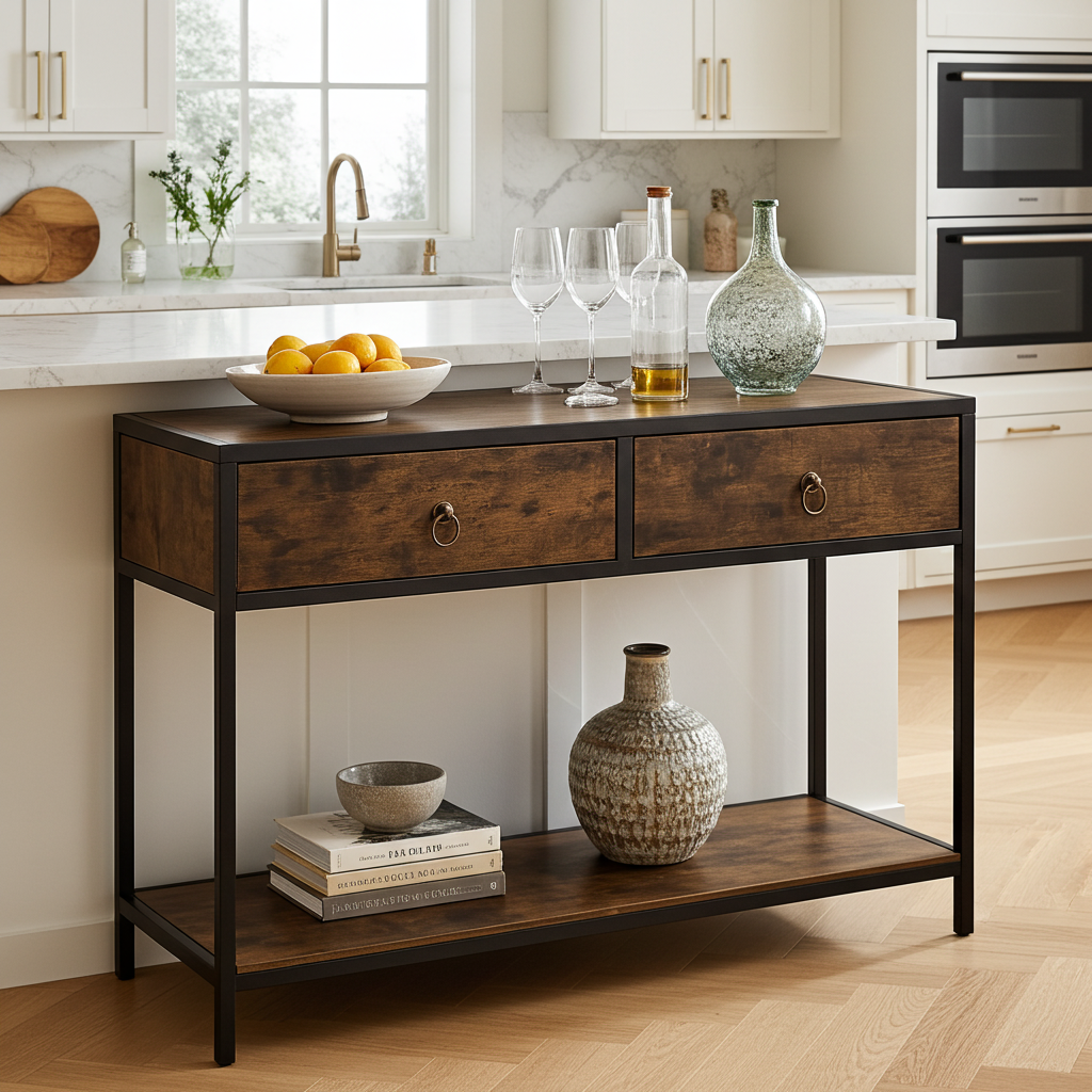 Essence Rustic Console Table with Drawers Hallway Entry Storage Shelf