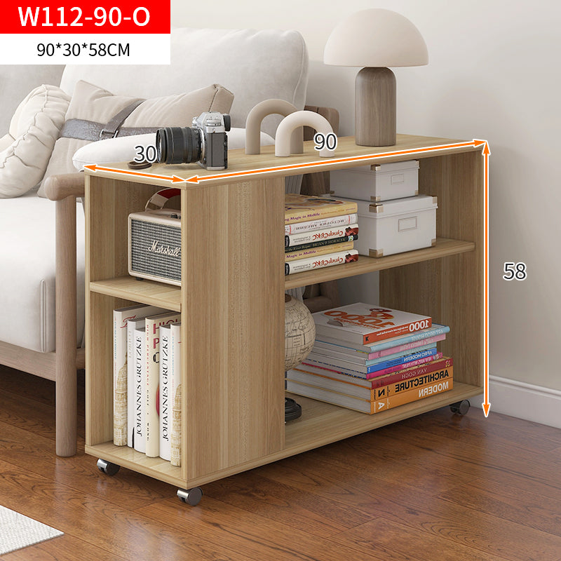 Large Versatile Sofa Side Table & Magazine Shelf with Casters (Oak)
