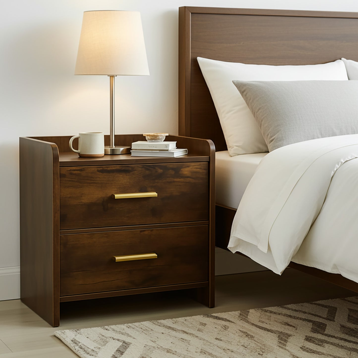Serene 2-Drawer Bedside Table Nightstand (Rustic Wood)