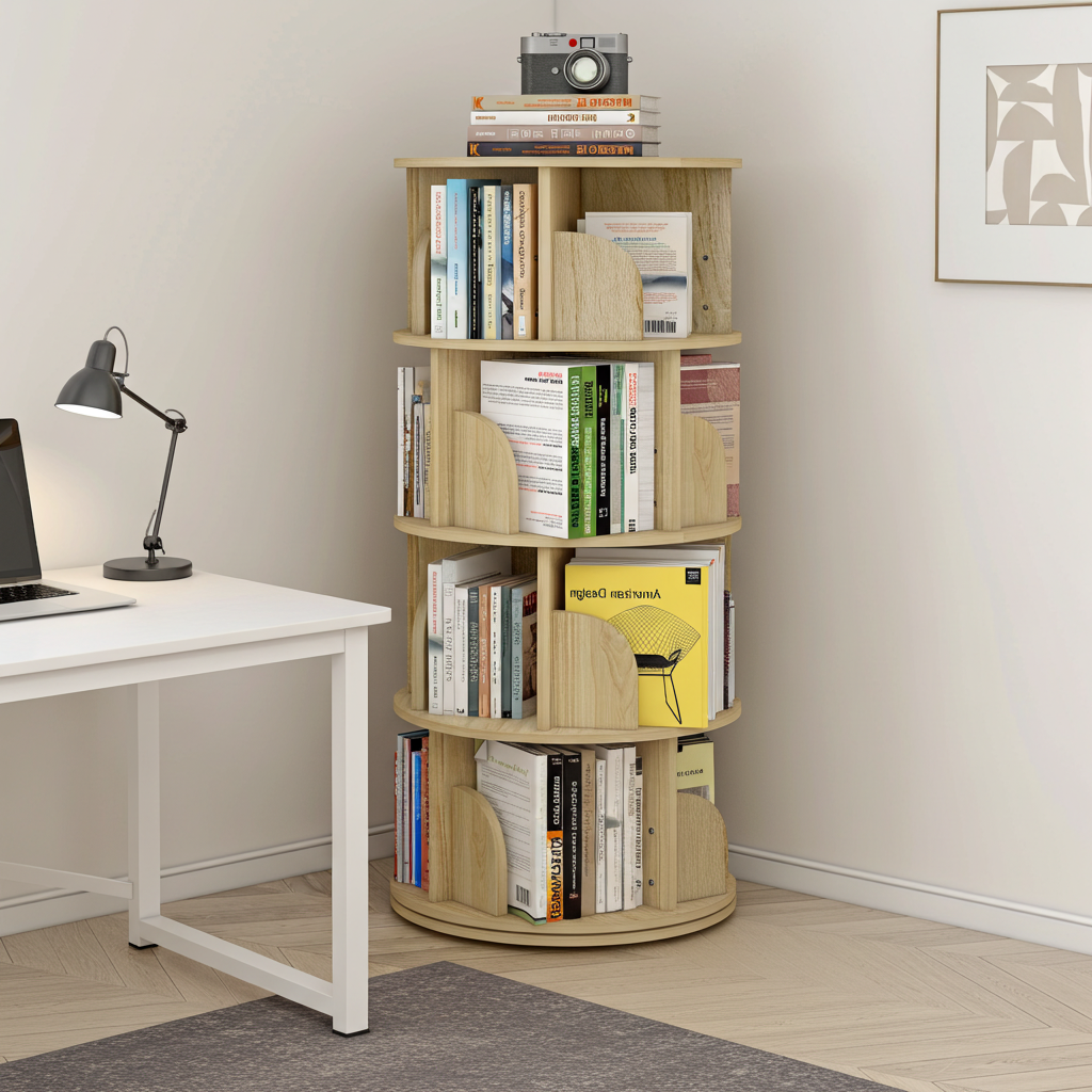 Sanctuary 360-degree Rotating 4 Tier Display Shelf Bookcase Organiser (Coastal Oak)