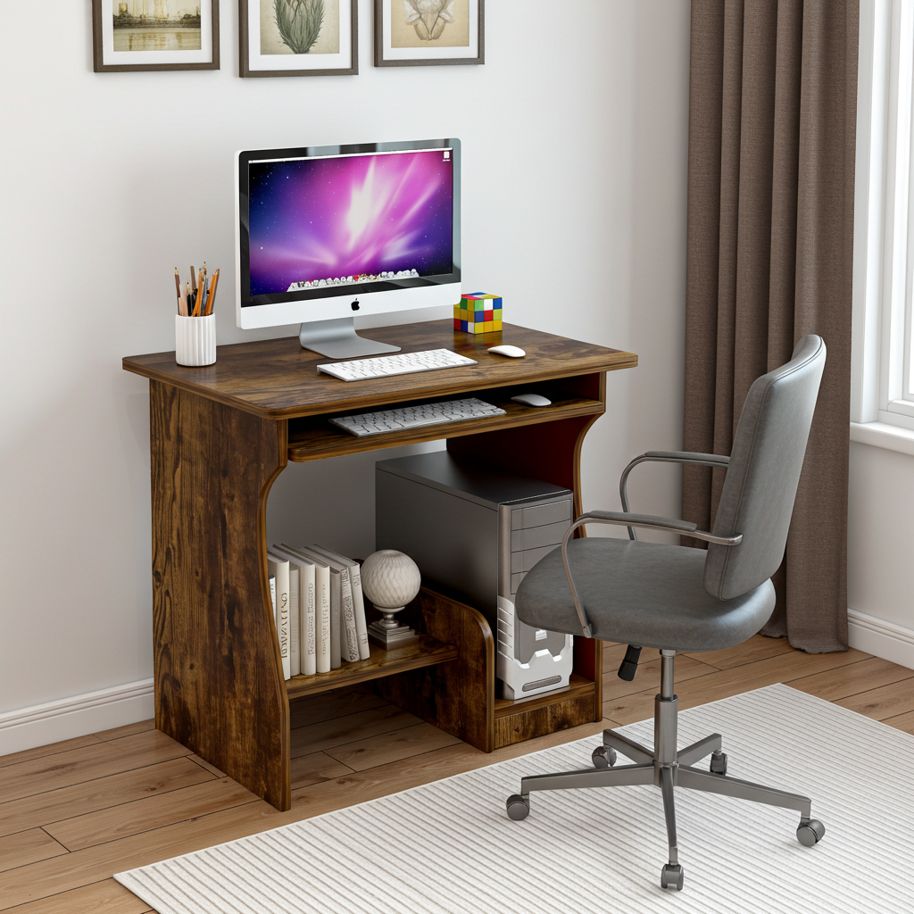 Essential Computer Desk with Shelves (Rustic Wood)