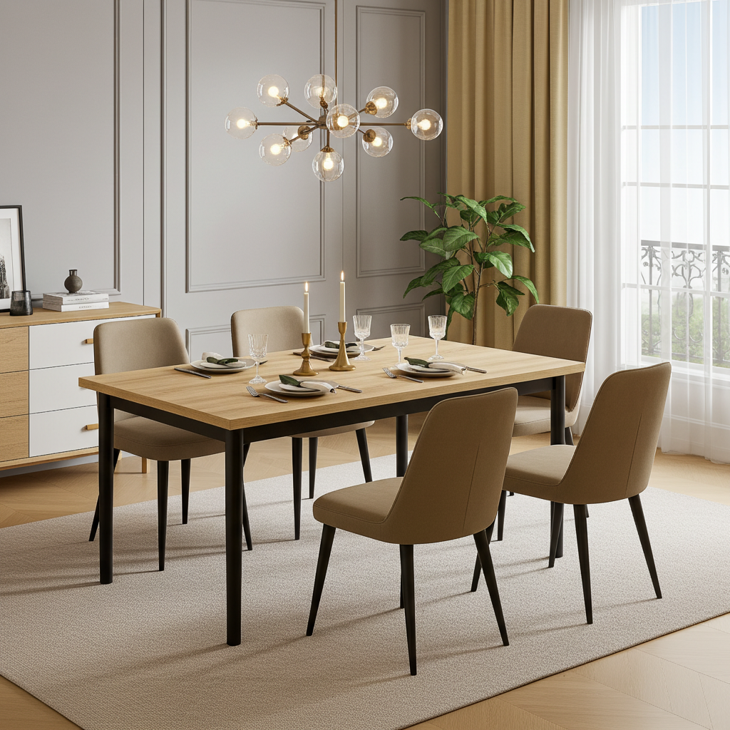 Heritage Industrial Rustic Oak Wood & Metal Dining Table 120cm