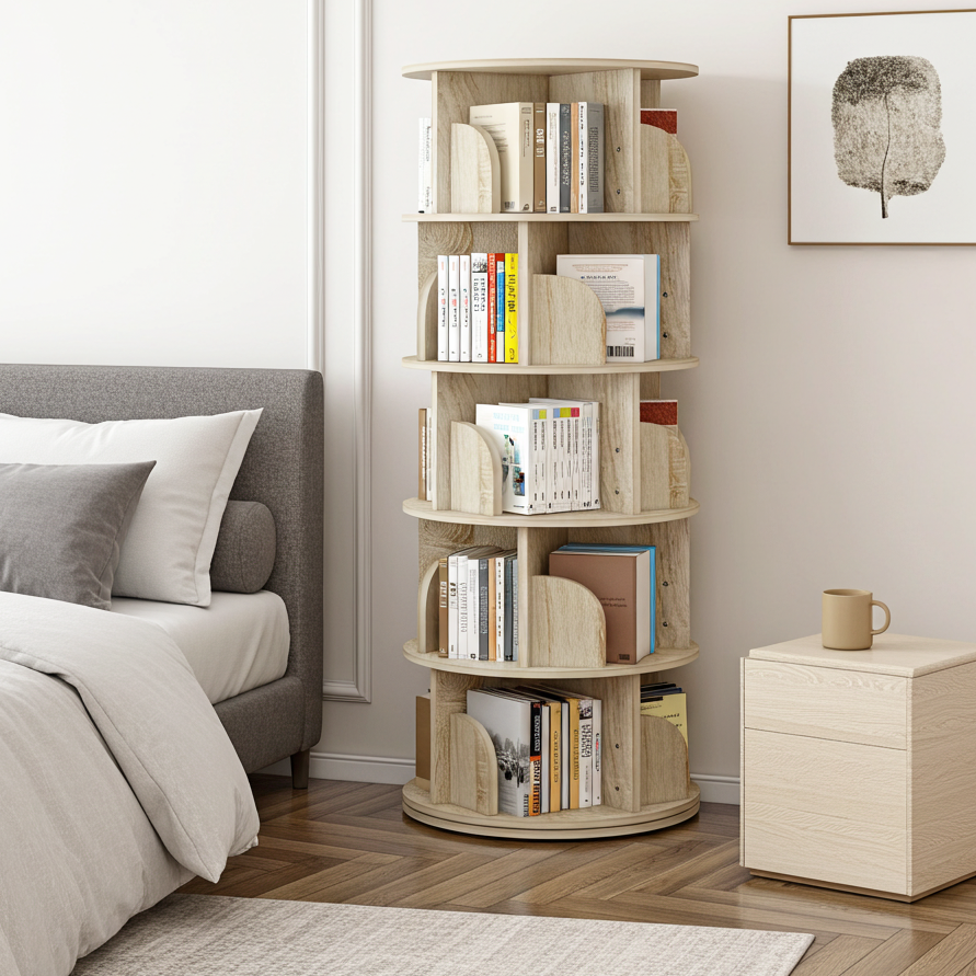 Sanctuary 360-degree Rotating 5 Tier Display Shelf Bookcase Organiser (Coastal Oak)