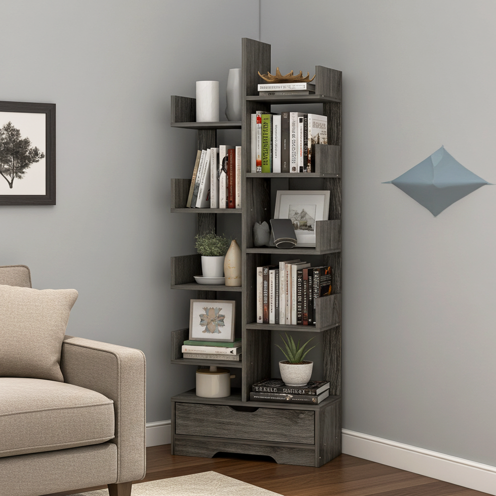 8-Tier 11-Shelf Display Storage Utility Book Shelf Bookcase Shelving (Driftwood Grey)