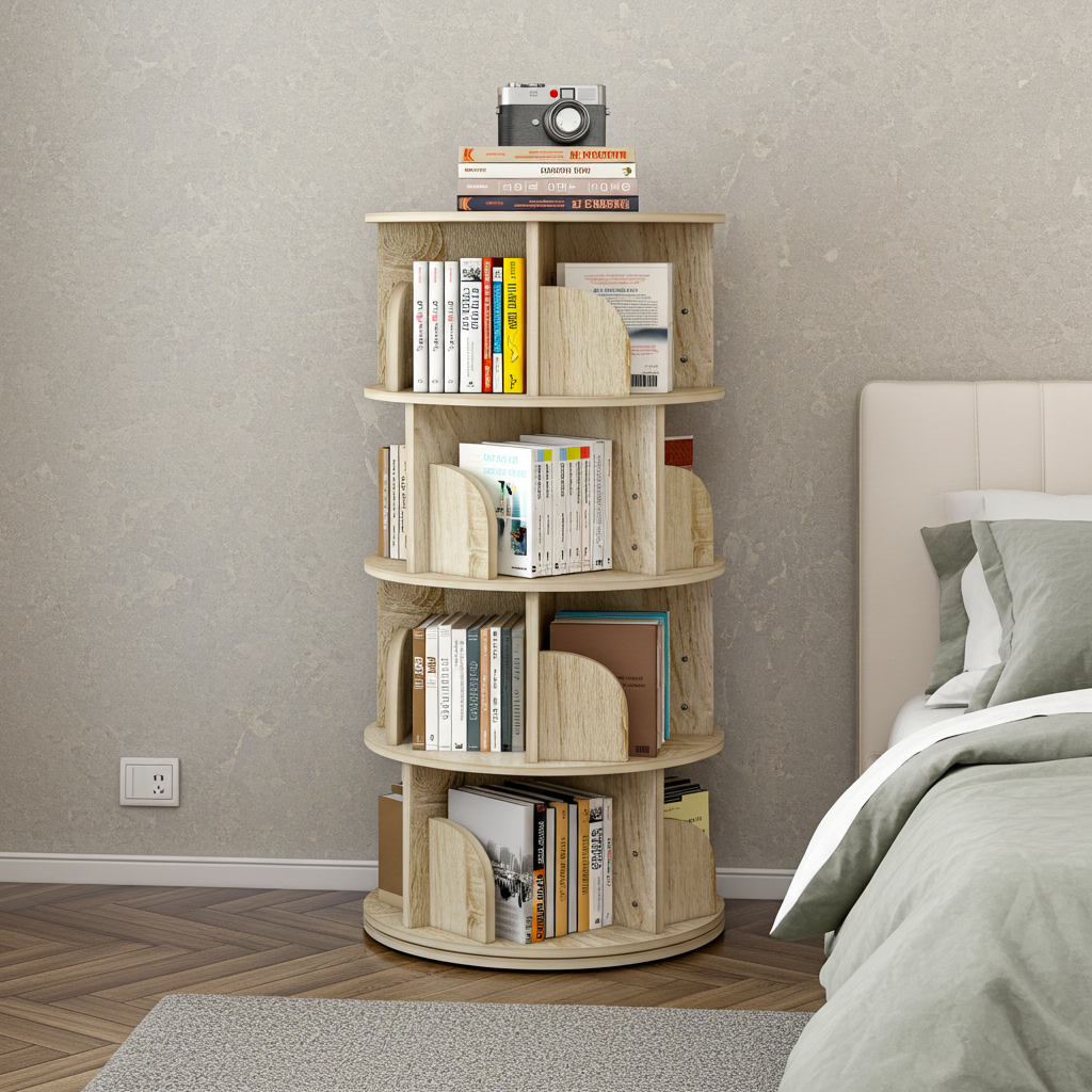 Sanctuary 360-degree Rotating 4 Tier Display Shelf Bookcase Organiser (Coastal Oak)