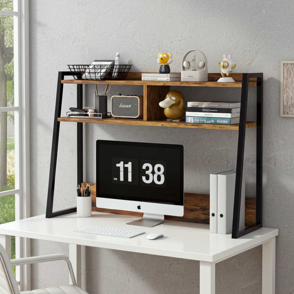Zion Large Versatile Desk Hutch Storage Shelf Unit Organizer (Rustic Wood)