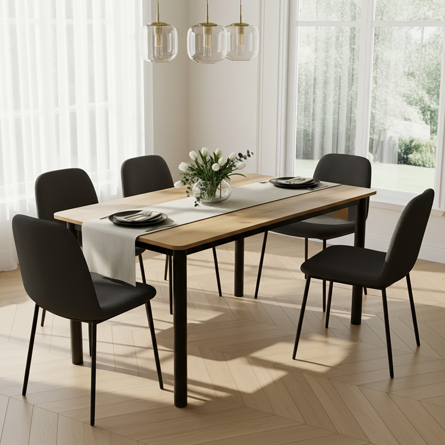 Heritage Industrial Rustic Oak Wood & Metal Dining Table 120cm