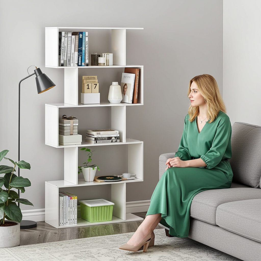 5 Tier Lumina Modern Display Bookshelf Storage Bookcase Shelves (White)