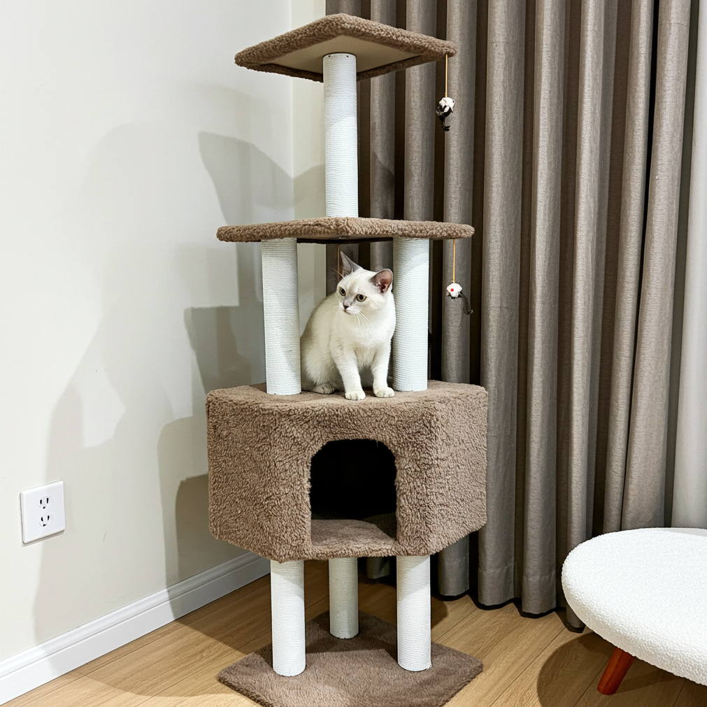 4-Level Large Cat Scratching Post Pole Tower (Tan)