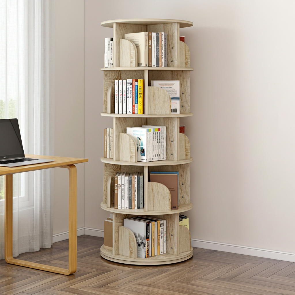 Sanctuary 360-degree Rotating 5 Tier Display Shelf Bookcase Organiser (Coastal Oak)