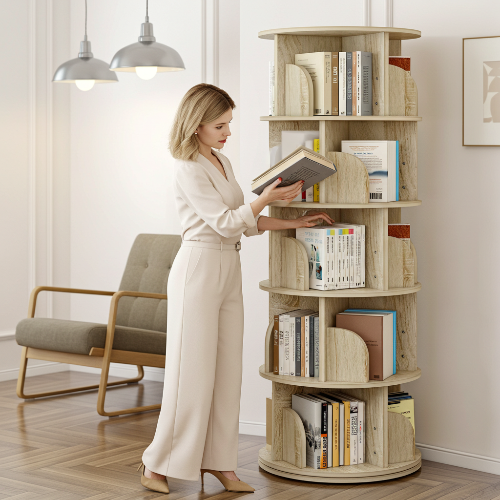 Sanctuary 360-degree Rotating 5 Tier Display Shelf Bookcase Organiser (Coastal Oak)
