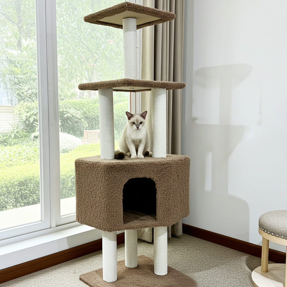 4-Level Large Cat Scratching Post Pole Tower (Tan)