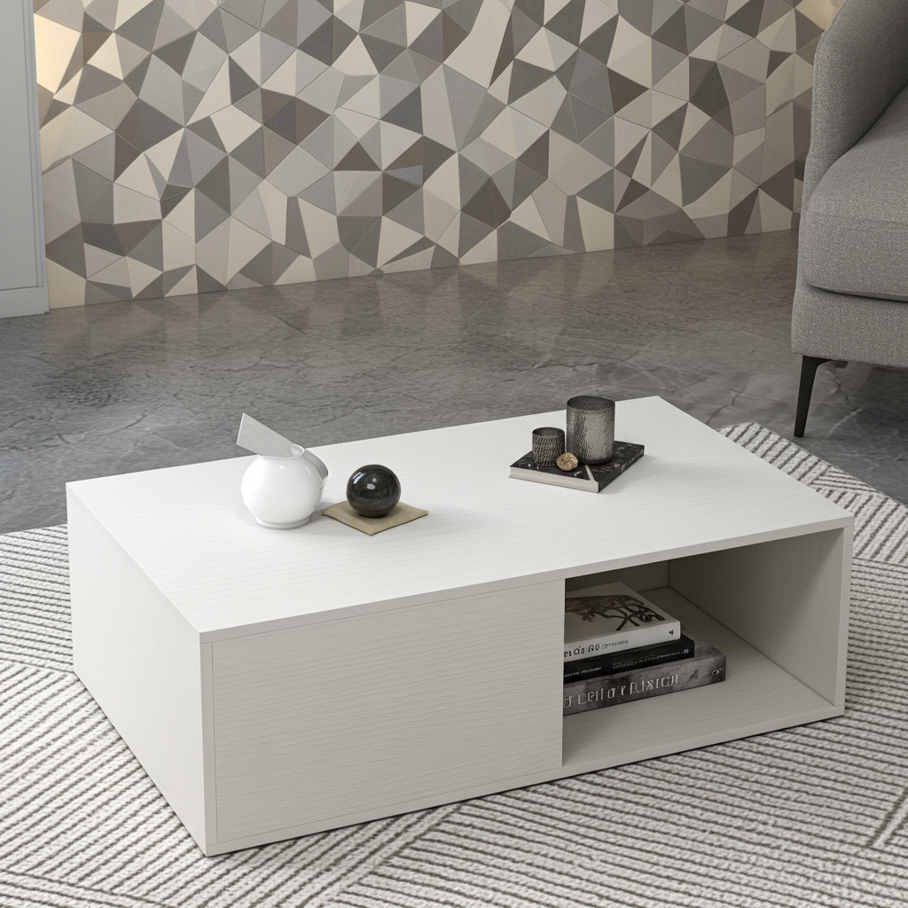 Lusso Designer Wooden Coffee Table (White)