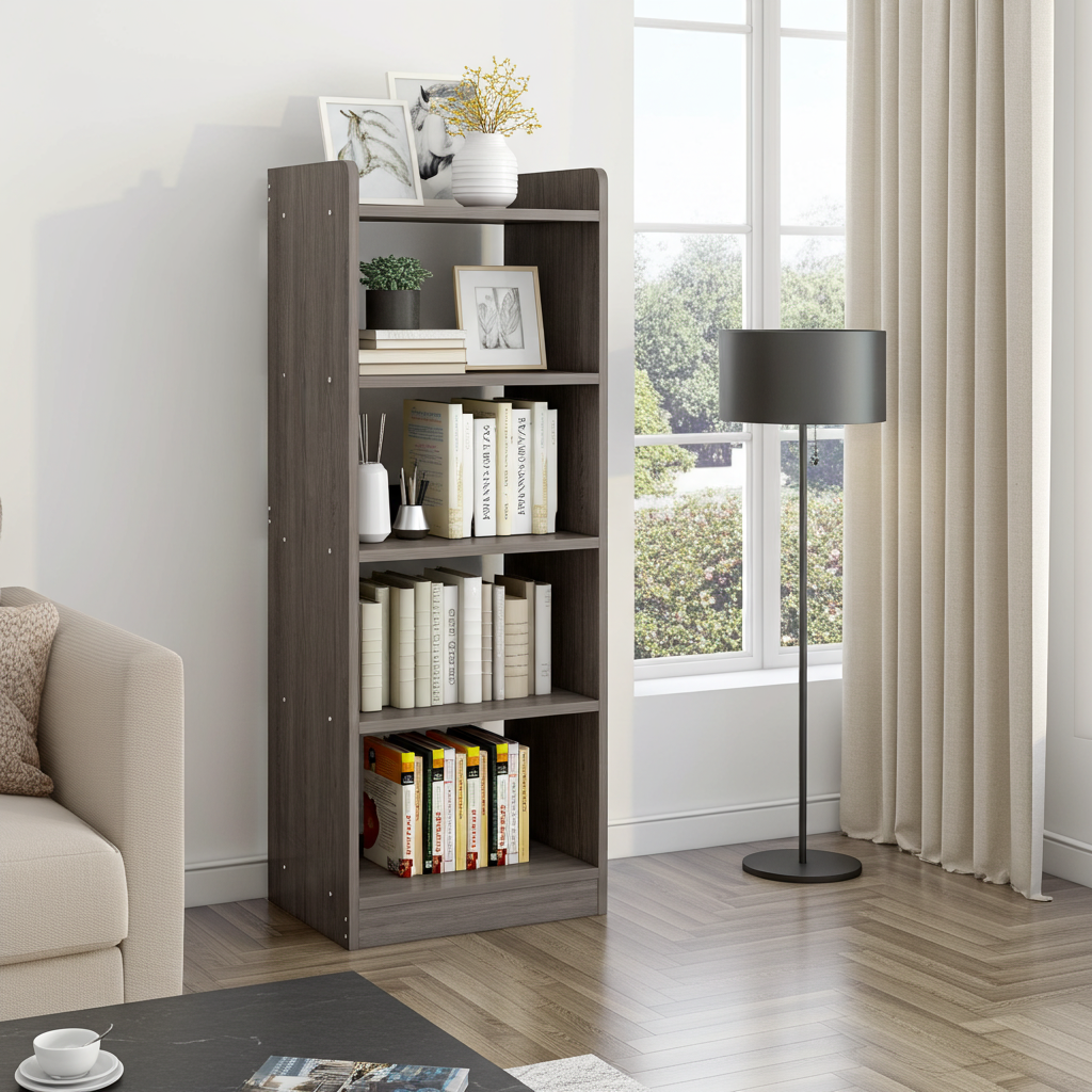 Essentia 4-Tier Storage Shelf Bookcase Shelving Unit Organizer (Driftwood Grey)