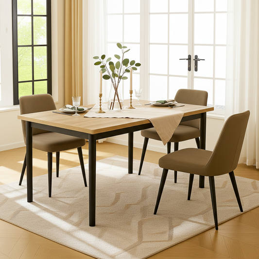 Heritage Industrial Rustic Oak Wood & Metal Dining Table 120cm