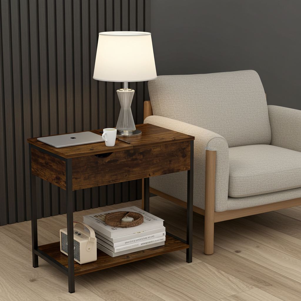 Solara Rustic Versatile Side Console Table Desk with Drawer & Shelf