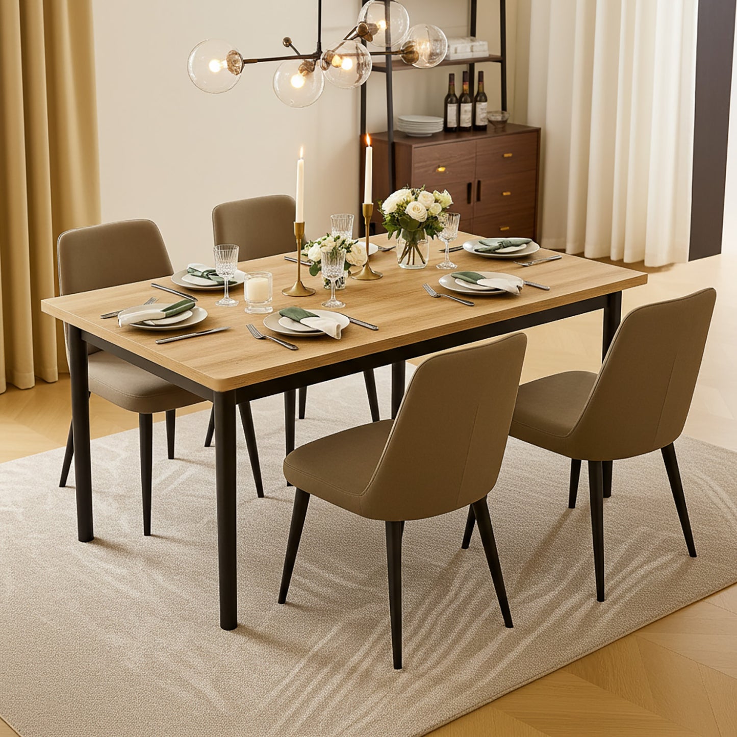 Heritage Industrial Rustic Oak Wood & Metal Dining Table 120cm