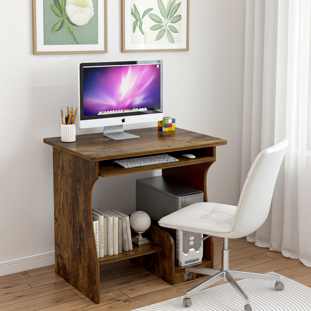 Essential Computer Desk with Shelves (Rustic Wood)