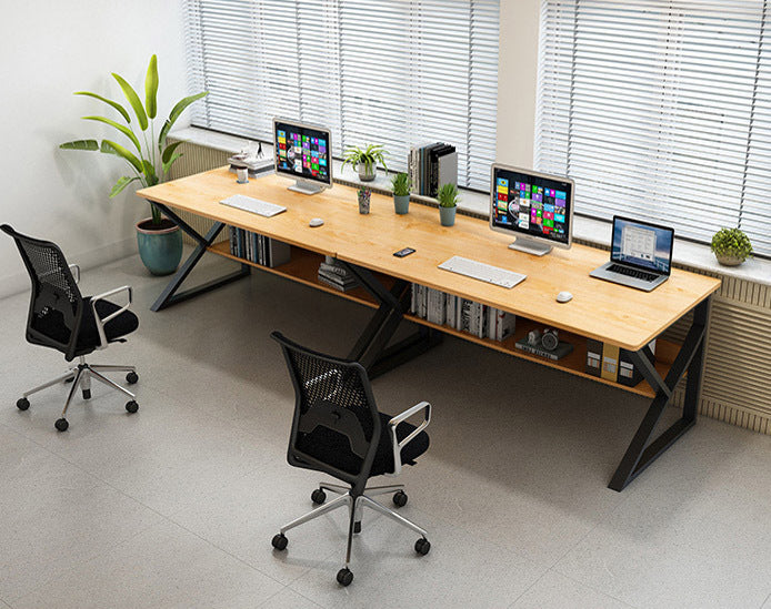 Kori Large Wood & Metal Computer Desk with Shelf (Black)
