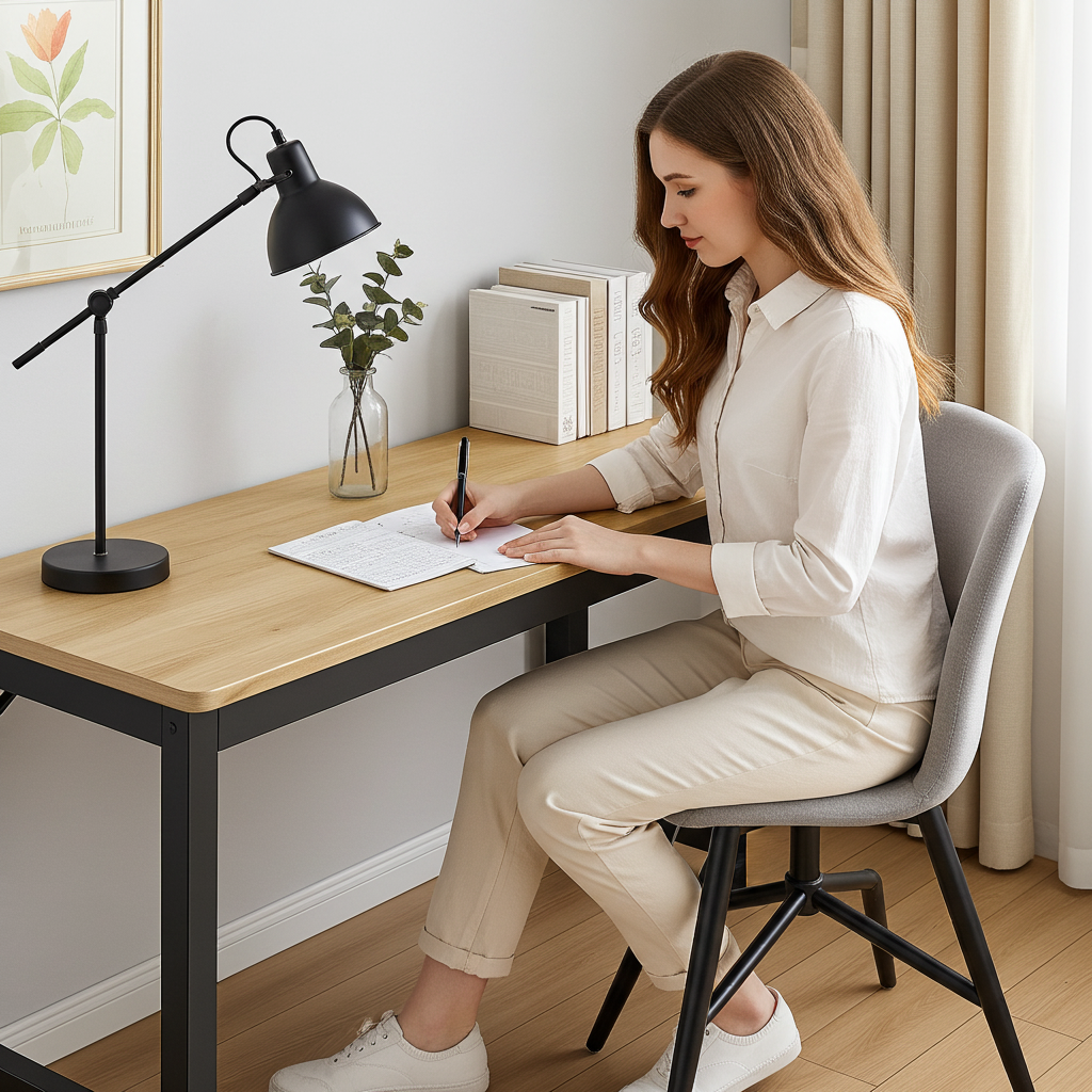 Profile Console Table Wood & Metal Narrow Desk (Rustic Oak)