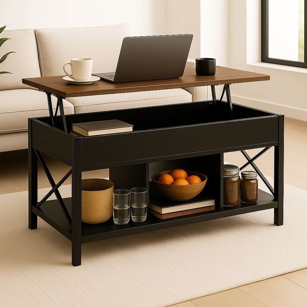Elara Multifunction Lift Top Coffee Table with Hidden Storage Shelf Organizer