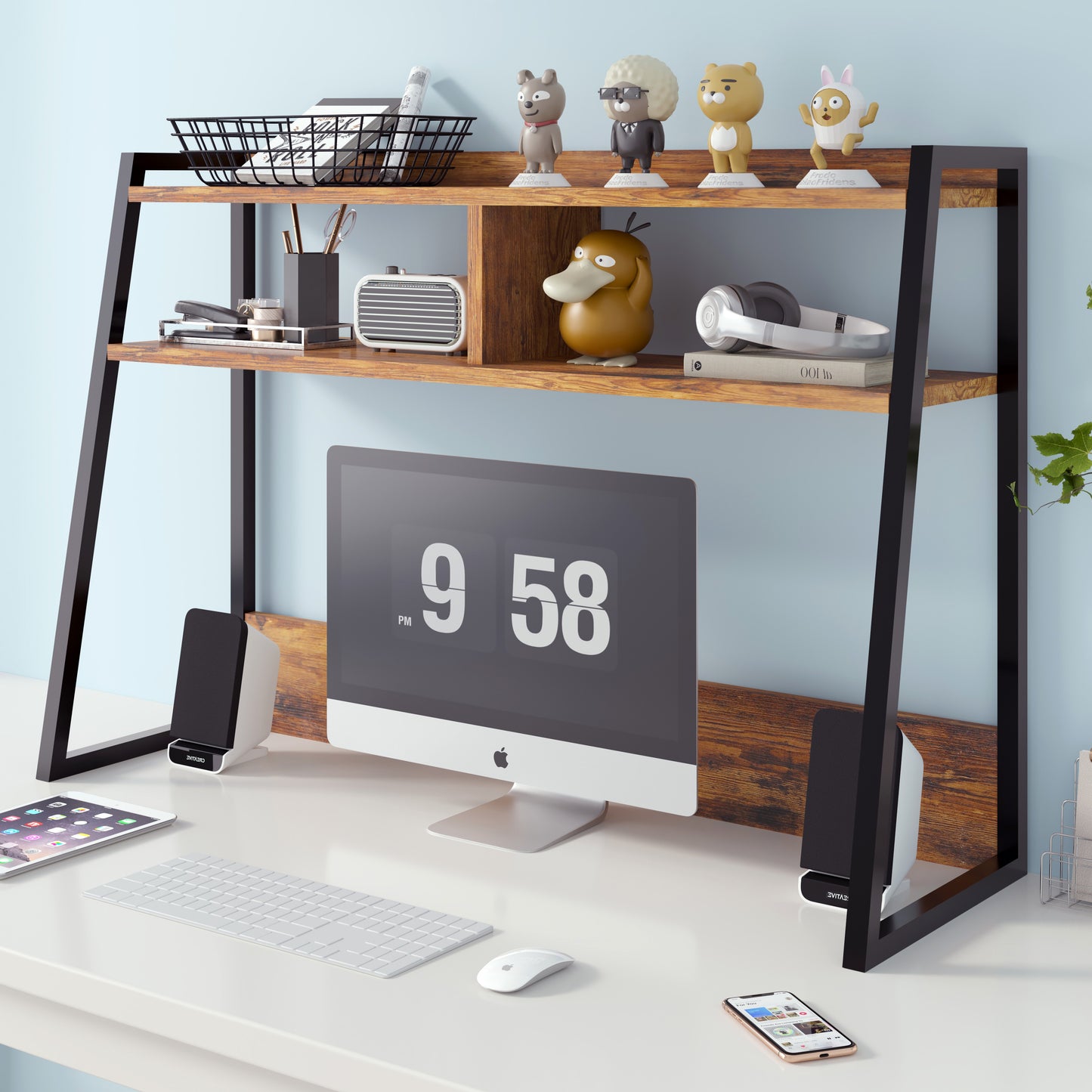 Zion Large Versatile Desk Hutch Storage Shelf Unit Organizer (Rustic Wood)