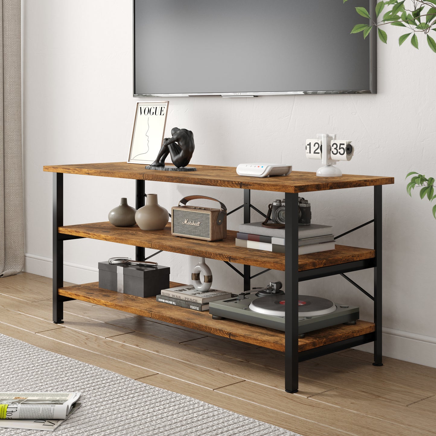 Rustic Industrial Console Table Bookcase TV Stand Storage Shelf Unit