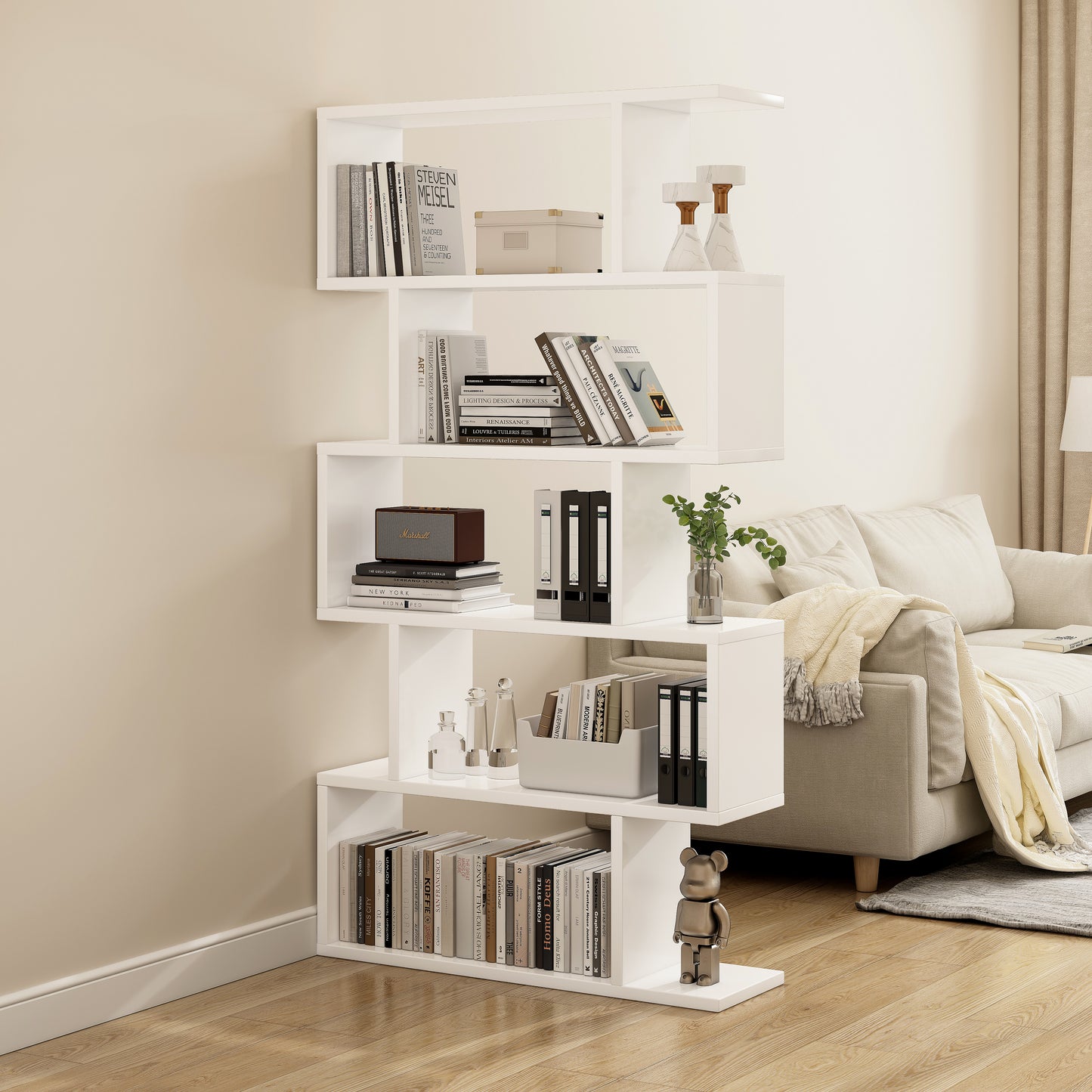5 Tier Lumina Modern Display Bookshelf Storage Bookcase Shelves (White)