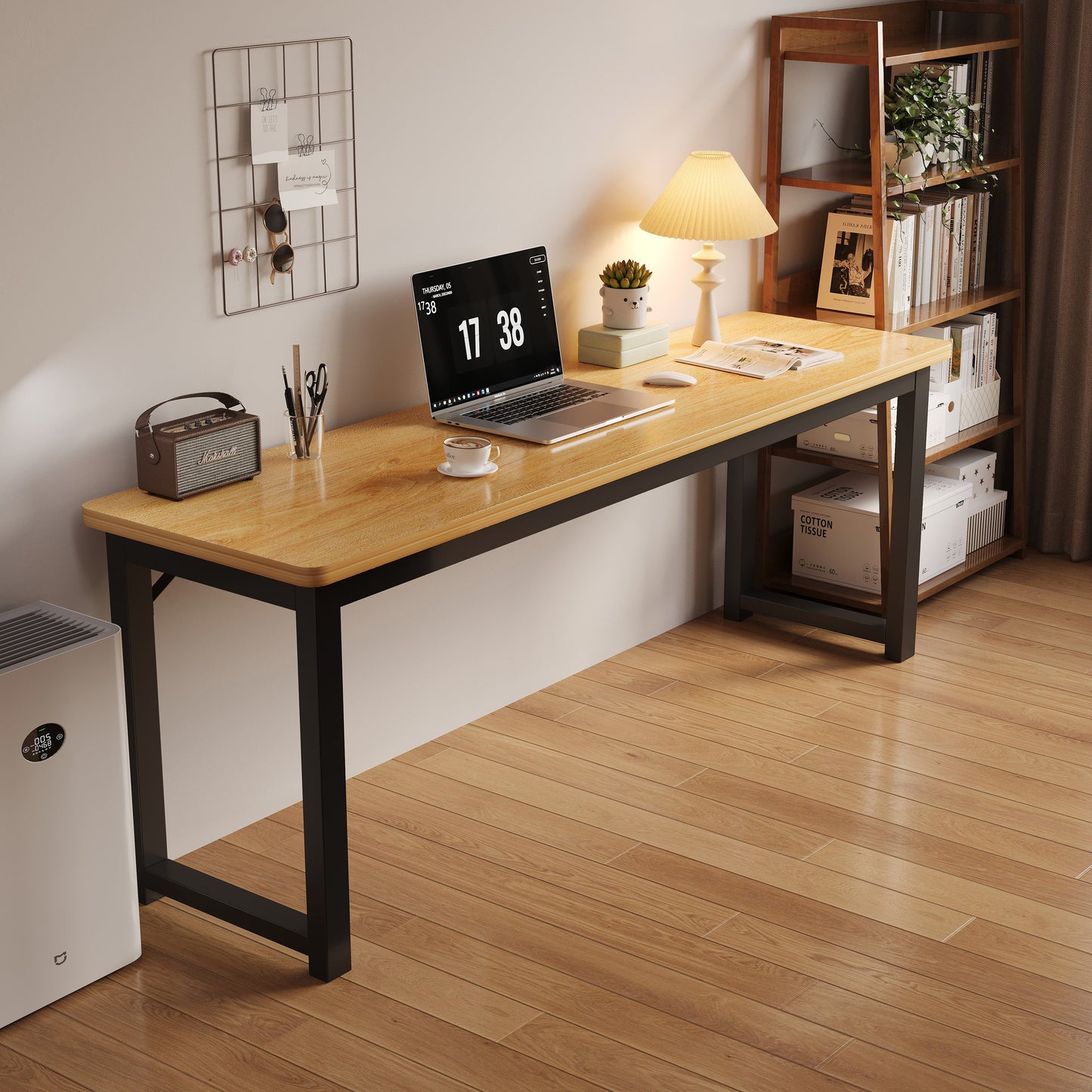 Profile Console Table Wood & Metal Narrow Desk (Oak & Black)
