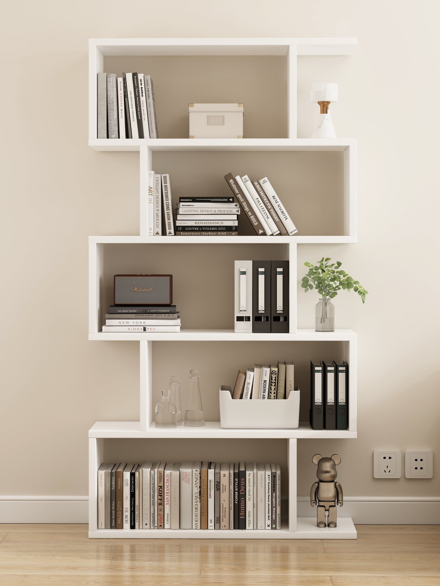 5 Tier Lumina Modern Display Bookshelf Storage Bookcase Shelves (White)