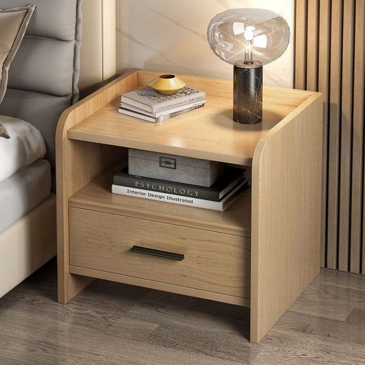 Serene Bedside Table Nightstand with Drawer (Oak)